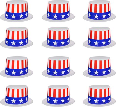 12 Pack Patriotic July 4th Usa Top Hats For Adults And