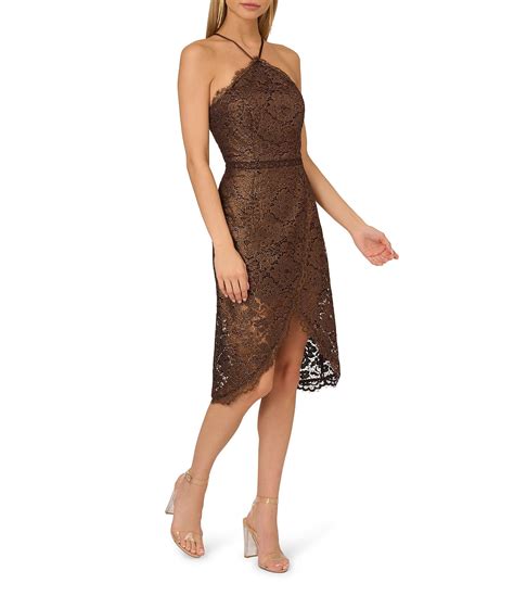 Adrianna By Adrianna Papell Foil Lace Halter Neck Sleeveless High Low