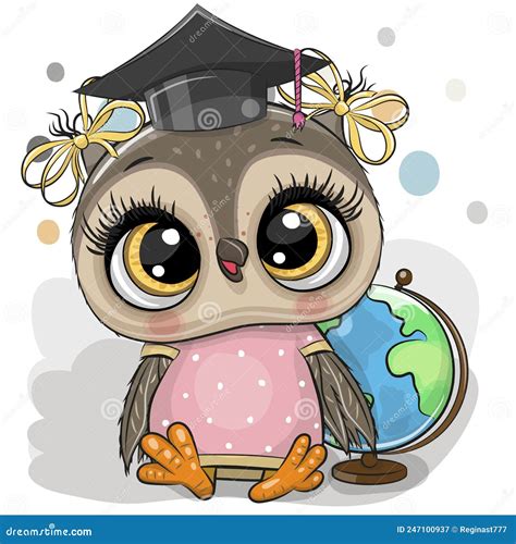 Clever Owl With Graduation Cap And A Globe Stock Vector Illustration