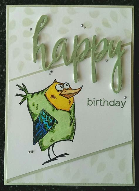 Male Birthday Card Altenew Halftone Happy Tim Holtz Bird Crazy Zig