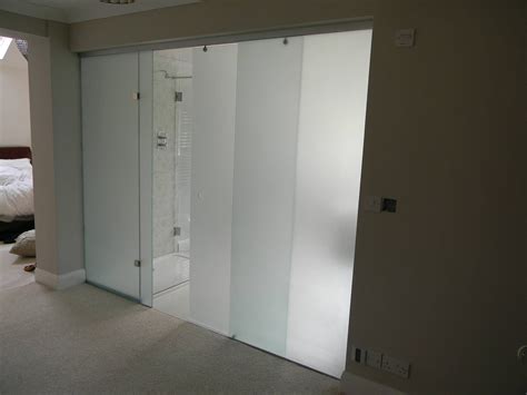 Frosted Glass Sliding Door Partition In Cambridge Modern Bathroom By