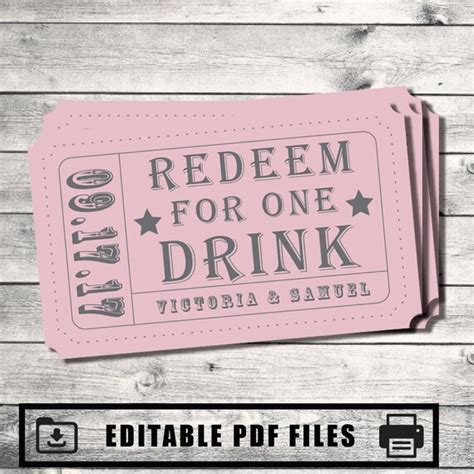 Drink Ticket Ticket Stub Editable Ticket By Kristenmcgillivray