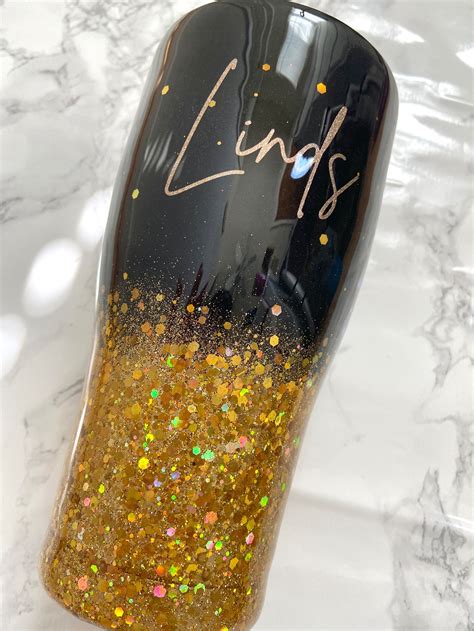 Black And Gold Glitter Tumbler Ombré Glitter Tumbler Mom Etsy