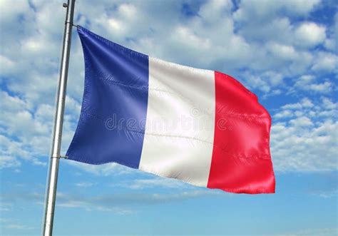 France Flag Waving With Sky On Background Realistic D Illustration