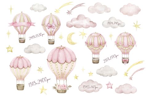 Teddy Bear Hot Air Balloons Baby Girl Shower Clipart By Solo Art