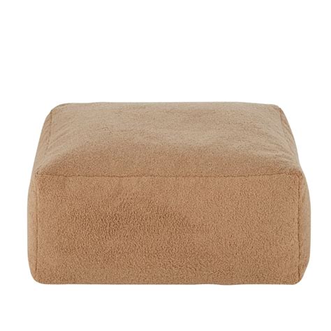 Pouf Carr Bouclettes En Polyester Recycl Beige Isi Maisons Du Monde