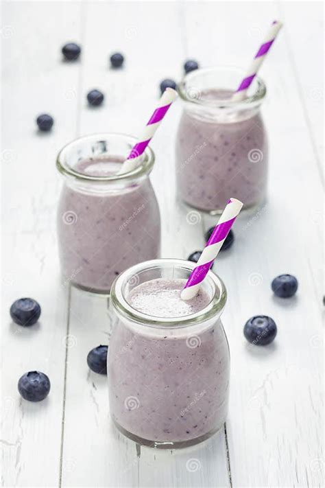 Smoothie With Blueberry Banana Oats Almond Milk And Yogurt Stock