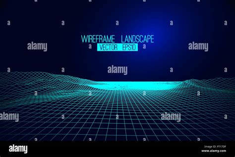 Abstract Vector Wireframe Landscape Background Cyberspace Grid D