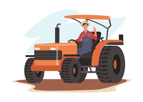 Premium Vector Smiling Farmer Driving A Tractor And Waving Hello