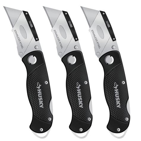 Husky Folding Lock Back Utility Knife 3 Pack 96359 The Home Depot