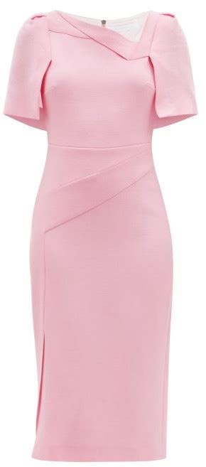 Roland Mouret Fenton Cape Back Wool Crepe Pencil Dress Light Pink