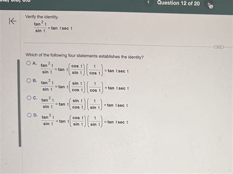 Solved Verify The Identity Sinttan2t Tantsect Which Of The Chegg