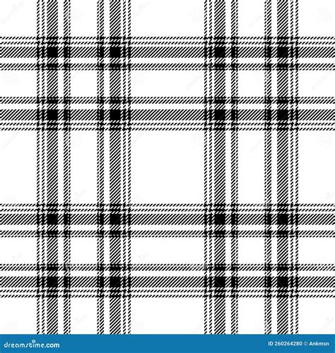 Plaid Seamless Pattern In Black White Check Fabric Texture Vector