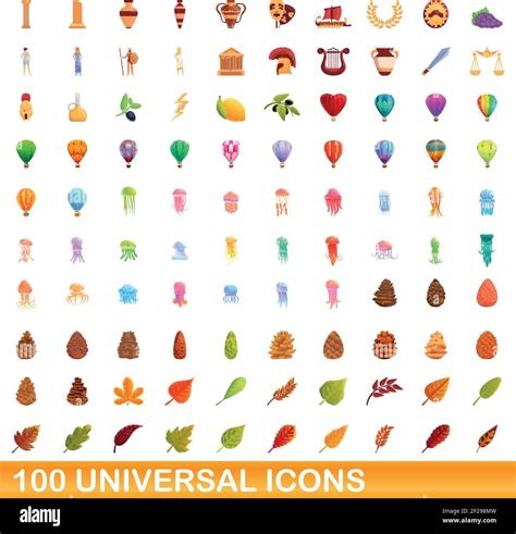 100 Universal Icons Set Cartoon Illustration Of 100 Universal Icons