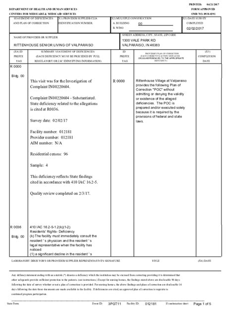 Fillable Online Substantiated State Deficiency Related To IN Gov Fax