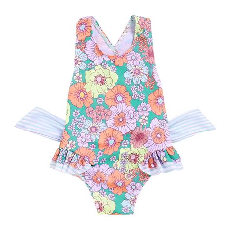 Utlike Girls Swimwear Summer Floral Prints Ackless One Piece Beach Swimsuit Bikini Adjustable