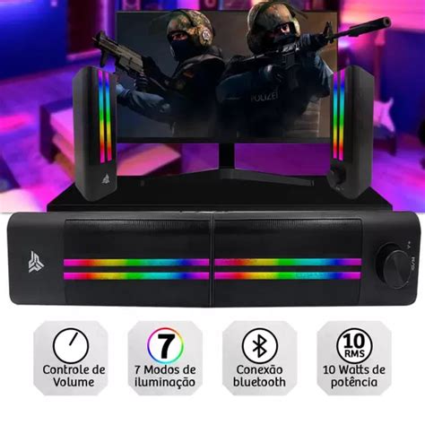 Caixa De Som Soundbar Pc Gamer Subwoofer P Led Rgb Tv Pc Notebook