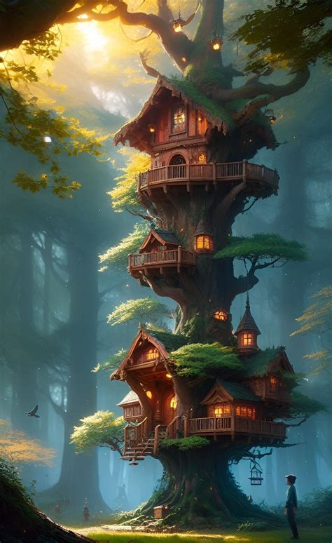 Pin By Jonatan Klops On Ro Liny Fantasy Treehouse Fantasy Art