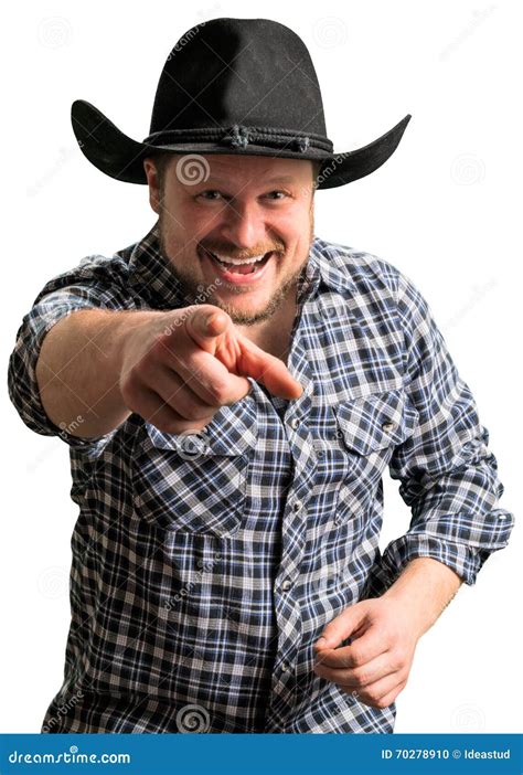 Cowboy Man At Plaid Shirt With Black Hat Stock Photo Image Of Cowboy