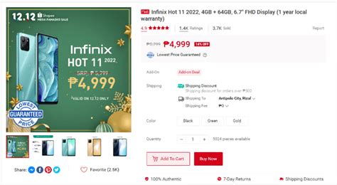 Deal Infinix HOT FHD Screen T Chip GB GB Is Down To PHP