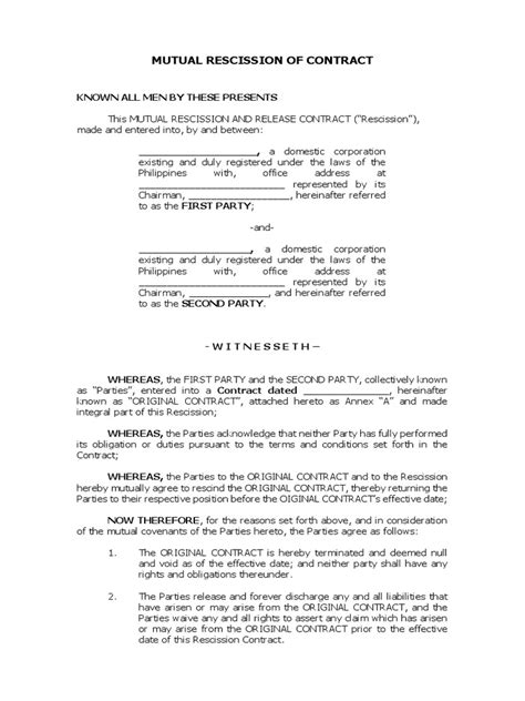 Mutual Rescission of Contract | PDF | Common Law | Legal Concepts