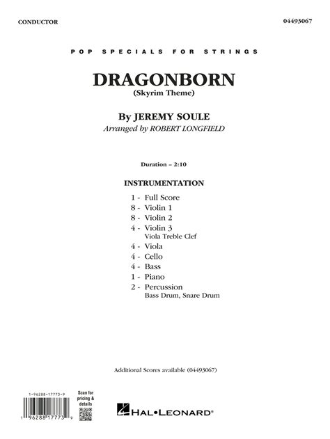 Dragonborn Skyrim Theme Arr Longfield Conductor Score Full Score Sheet Music Jeremy