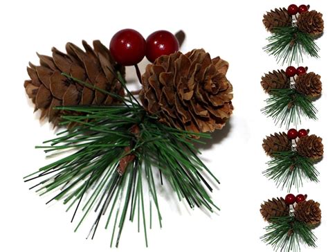 Sldhfe 20 Pcs Artificial Pine Cone Picksred Berry Needle Stemspine