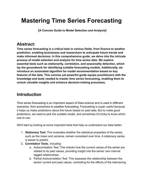 Pdf Mastering Time Series Forecasting A Concise Guide To Model