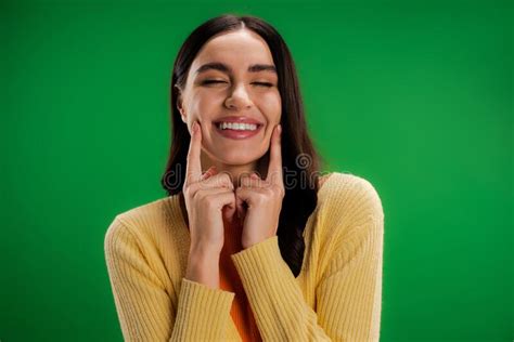 Cheerful Brunette Woman With Closed Eyes Stock Image Image Of Woman