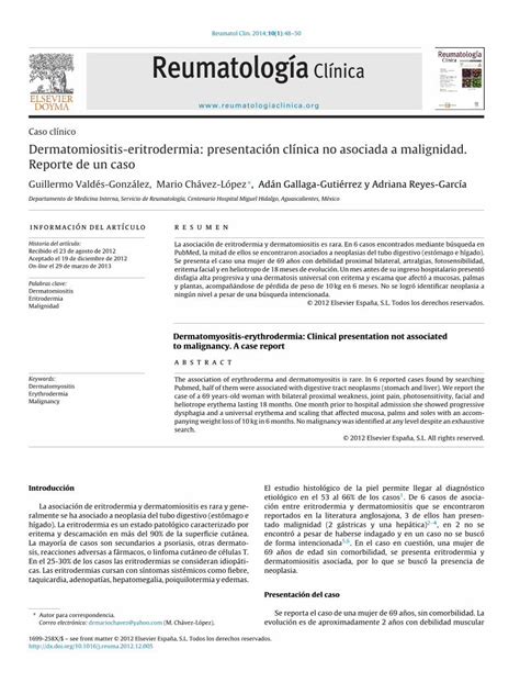 Pdf Dermatomiositis Eritrodermia Presentaci N Cl Nica No Asociada A