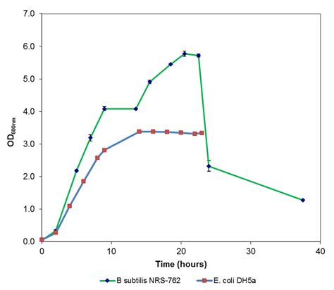 Growth Curve Of E Coli Dh5α And B Subtilis Nrs 762 In Lb Lennox