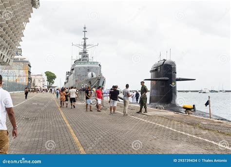 People And Tourists Are Visiting The Brazilian Navy Ship Fragata