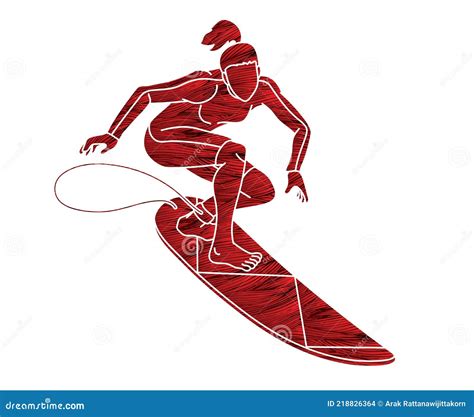 Woman Surfer Surfing Sport Action Cartoon Graphic Vector Stock Vector