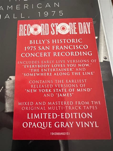 RSD 2023 Billy Joel Live At The Great American Music Hall 1975 2LP