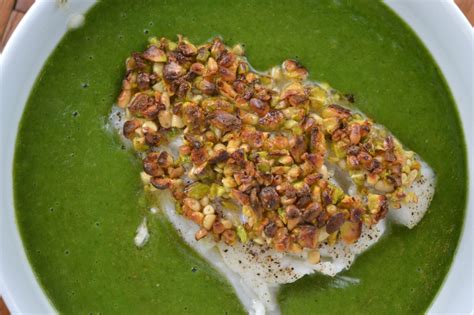 Pistachio And Pine Nut Crusted Sea Bass With Wild Arugula And Parsley Vichyssoise The