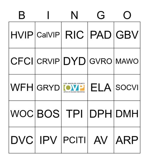 Ovp Acronym Bingo Card