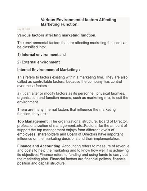 Various Environmental Factors Affecting Marketing Various