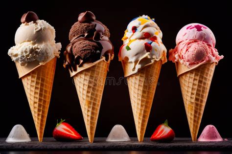 Set Of Tasty Ice Creams Sweet Summer Delicacy Sundaes Gelatos With