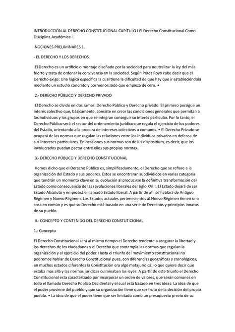 Resumen Introducci N Al Derecho Constitucional Al Derecho