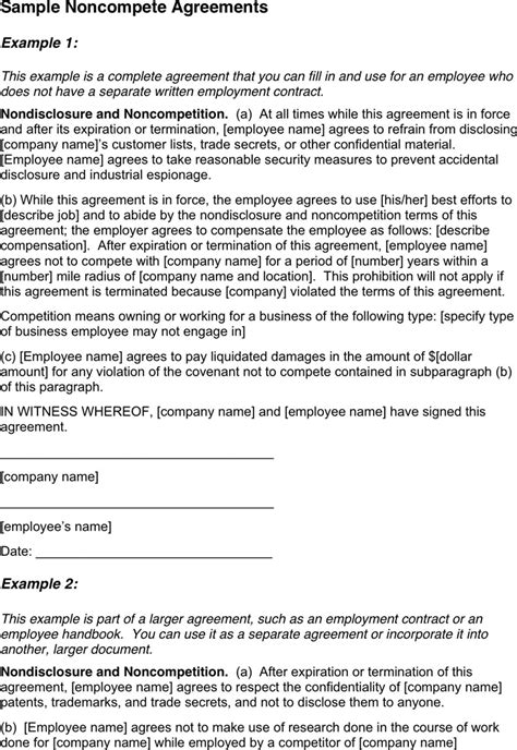 Free Non Compete Agreement Sample Pdf 10kb 2 Pages