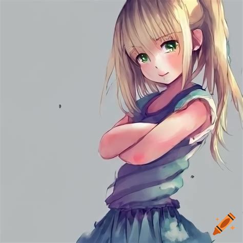 Anime Girl With Blonde Hair And Green Eyes In Pink Sleeveless T Shirt On Craiyon