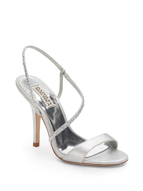 Badgley Mischka Viola Embellished Metallic Sandals in Silver | Lyst