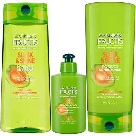 Garnier Fructis Sleek & Shine 3-Piece, Shampoo, Conditioner & Leave-In ...