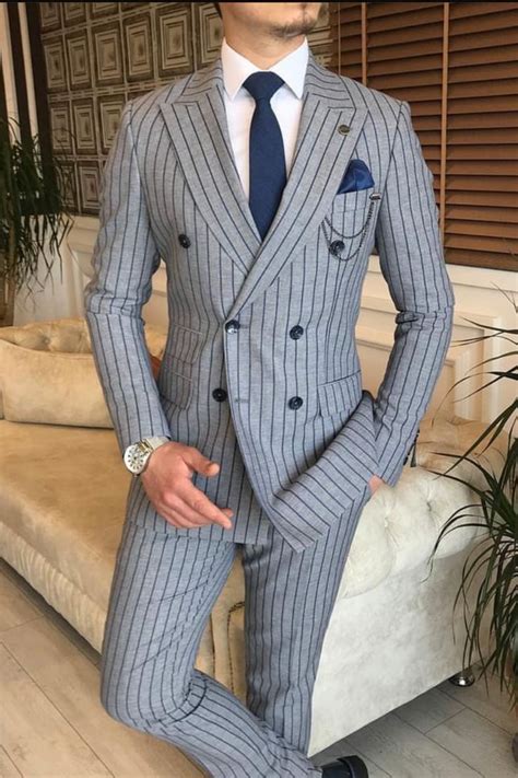 Grey Pinstripe Wedding Suit Gentleman Style Giorgenti Custom Suits