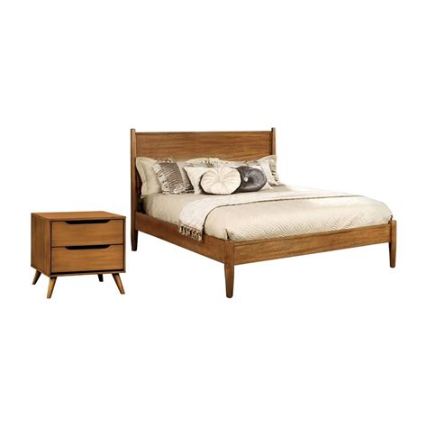 FOA Belkor 2 Piece Oak Solid Wood Bedroom Set Queen Nightstand