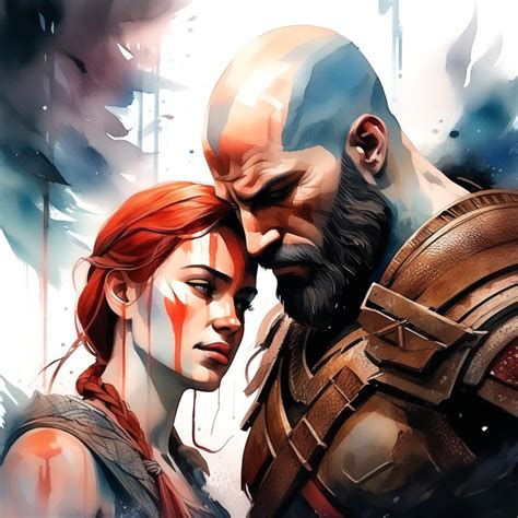 An emotional scene from God of War in watercolor: Kratos and... by weverton lopes - Playground