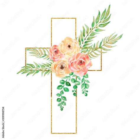 Watercolor Easter Cross Clipart Spring Floral Arrangements Baptism