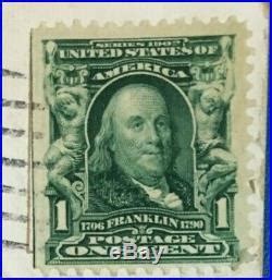 Benjamin Franklin 1902 1 Cent Green Line Rare Wide Margins Used USA