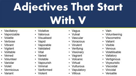 Adjectives That Start With V Grammarvocab