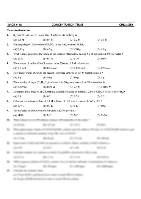 SOLUTION Concentration Terms Chemistry Exercises Quiz Test Dpp Studypool